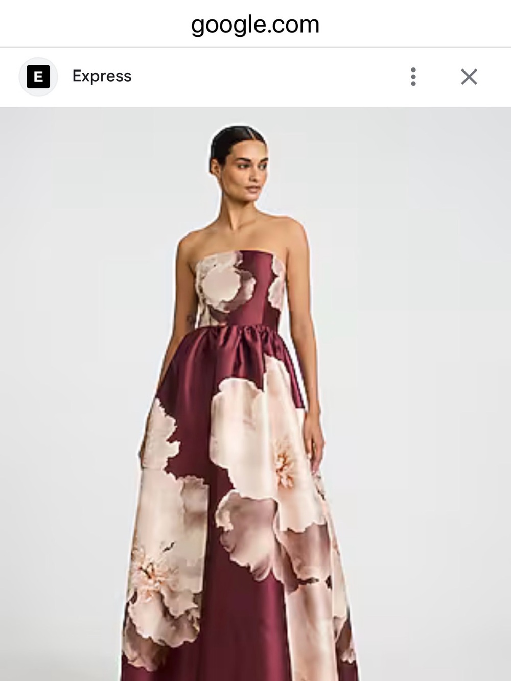 Express Strapless Burgundy Floral Strapless Gown